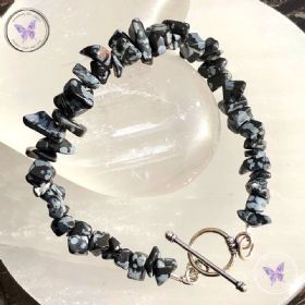 Snowflake Obsidian Chip Healing Bracelet With Silver Toggle Clasp
